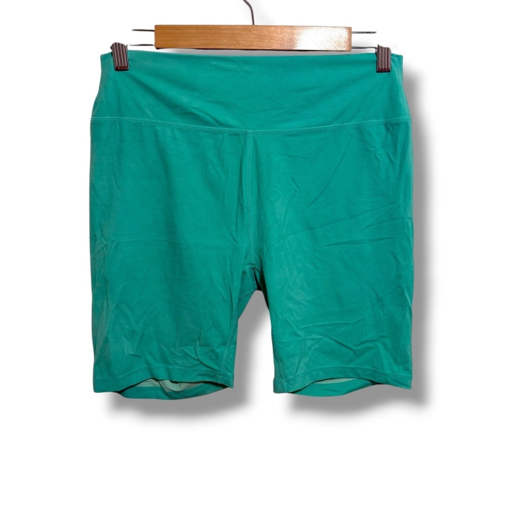 Stori Biker Shorts Womens 12 Teal Green High Rise 6.5" Yoga Workout Athletic